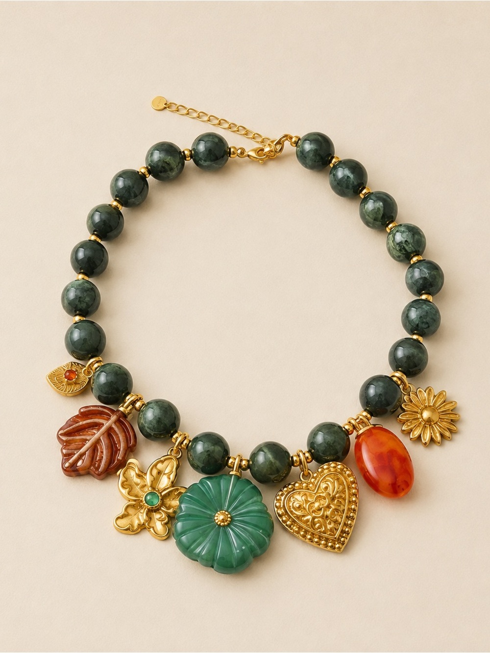 Italian Garden Hazel Green Beaded Gold Necklace - Picture 3 of 16
